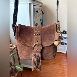 🤎COACH Soho Suede Shoulder Bag Brown 2-Way Fringe Tassel 🤎